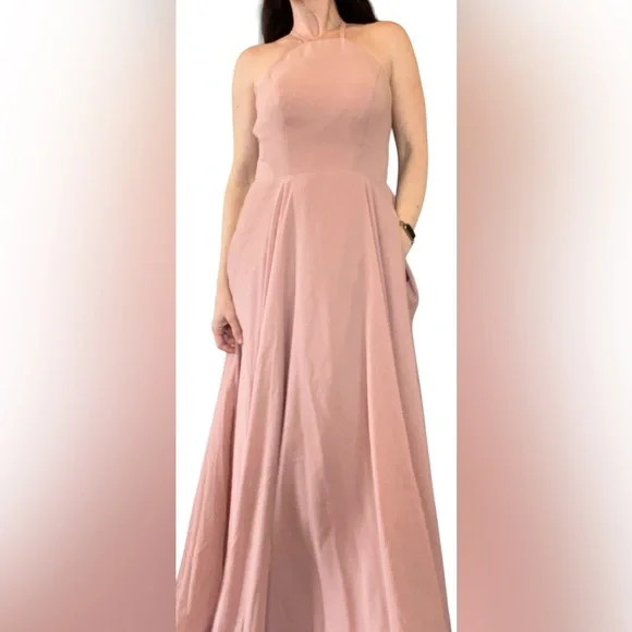 Elegant Pink Halter Bridesmaid | Prom Maxi Dress with Open Back - Picture 12 of 12